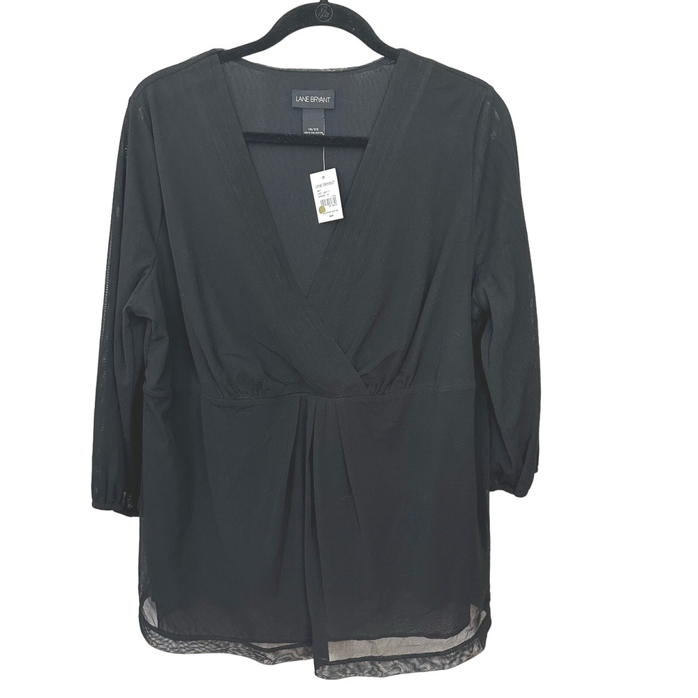 Lane Bryant Blouse Womens Top Size 18/20 Sheer Details Pintuck Neck‎ Pullover